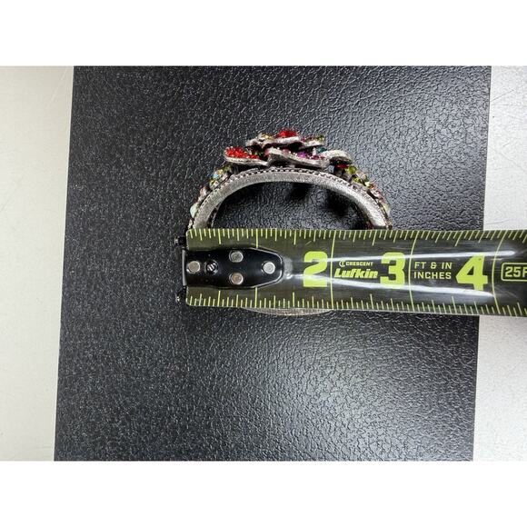 Rhinestone Hinge Cuff Bracelet Jewelry Flower Bold Statement Boho Hippie Floral - Picture 5 of 5